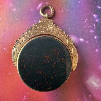 Antique George V Engraved Bloodstone and Carnelian Swivel Fob - 9ct Gold