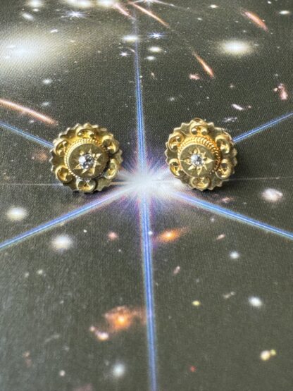 Victorian Etruscan Revival Diamond Star Stud Earrings - 9ct Gold