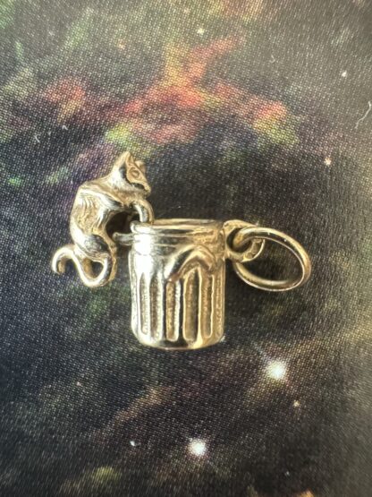 Vintage Articulated Cat in Rubbish Bin Charm - 9ct Gold