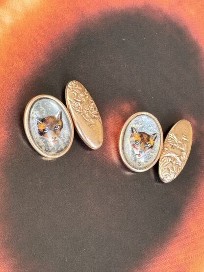 Antique Essex Crystal Fox Cufflinks - Rolled Gold - Image 5