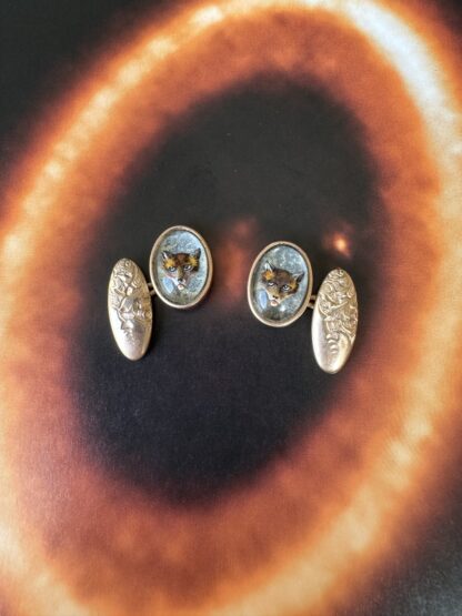 Antique Essex Crystal Fox Cufflinks - Rolled Gold - Image 2