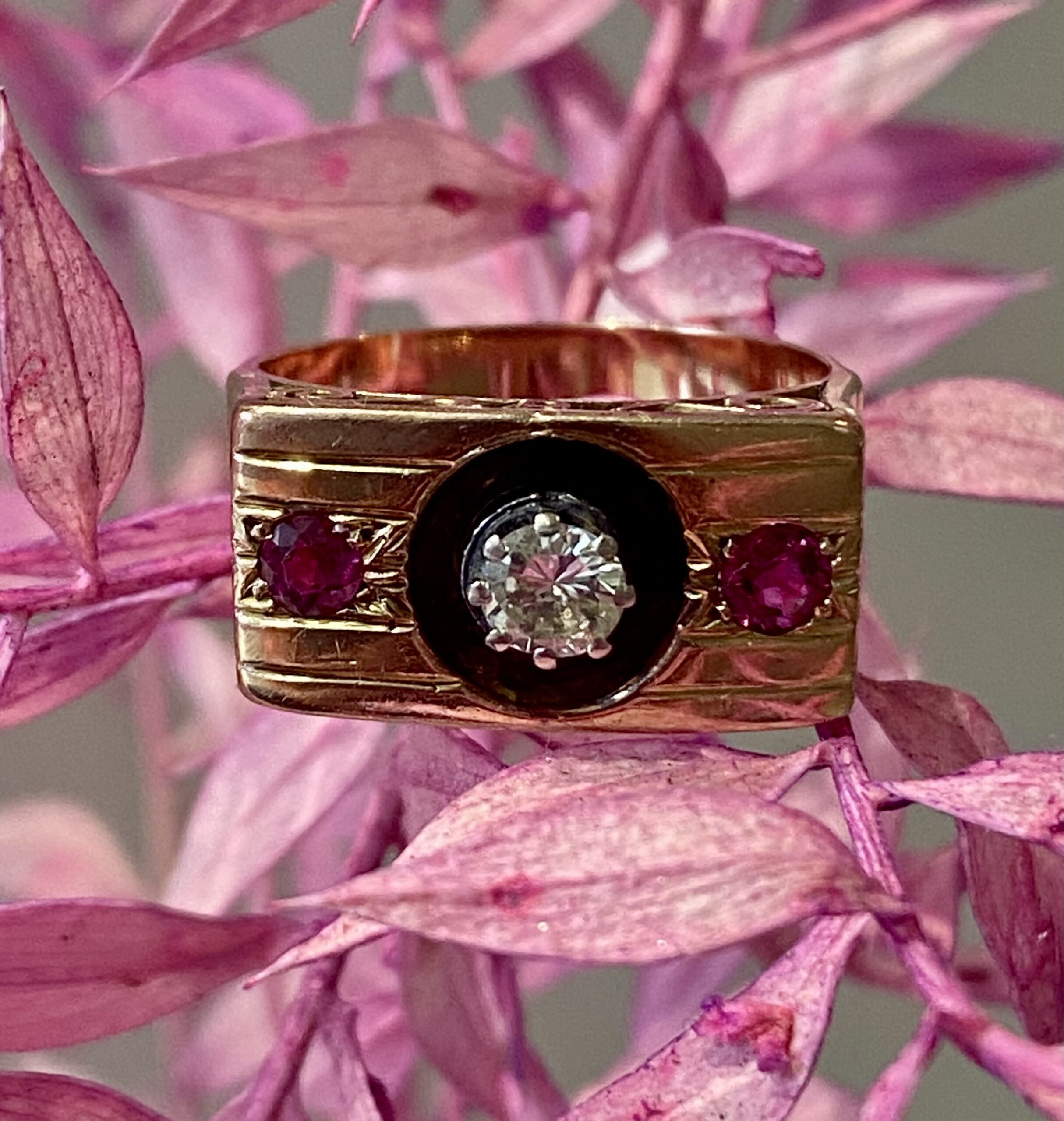 Retro Diamond and Ruby Tank Ring - Anadej